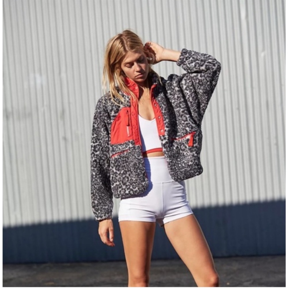 Free People Gray and Red Patterned Jacket
